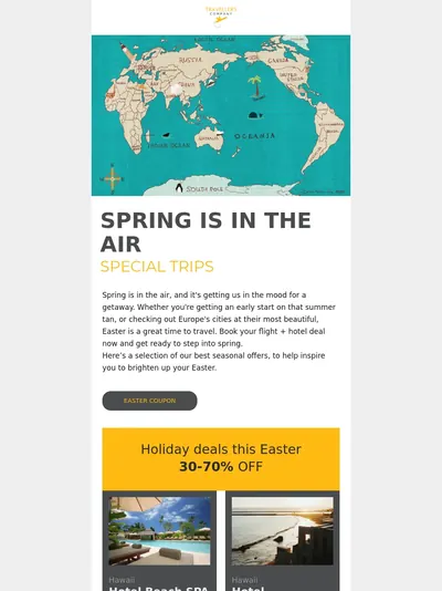 Travel promotional email template with holiday deals